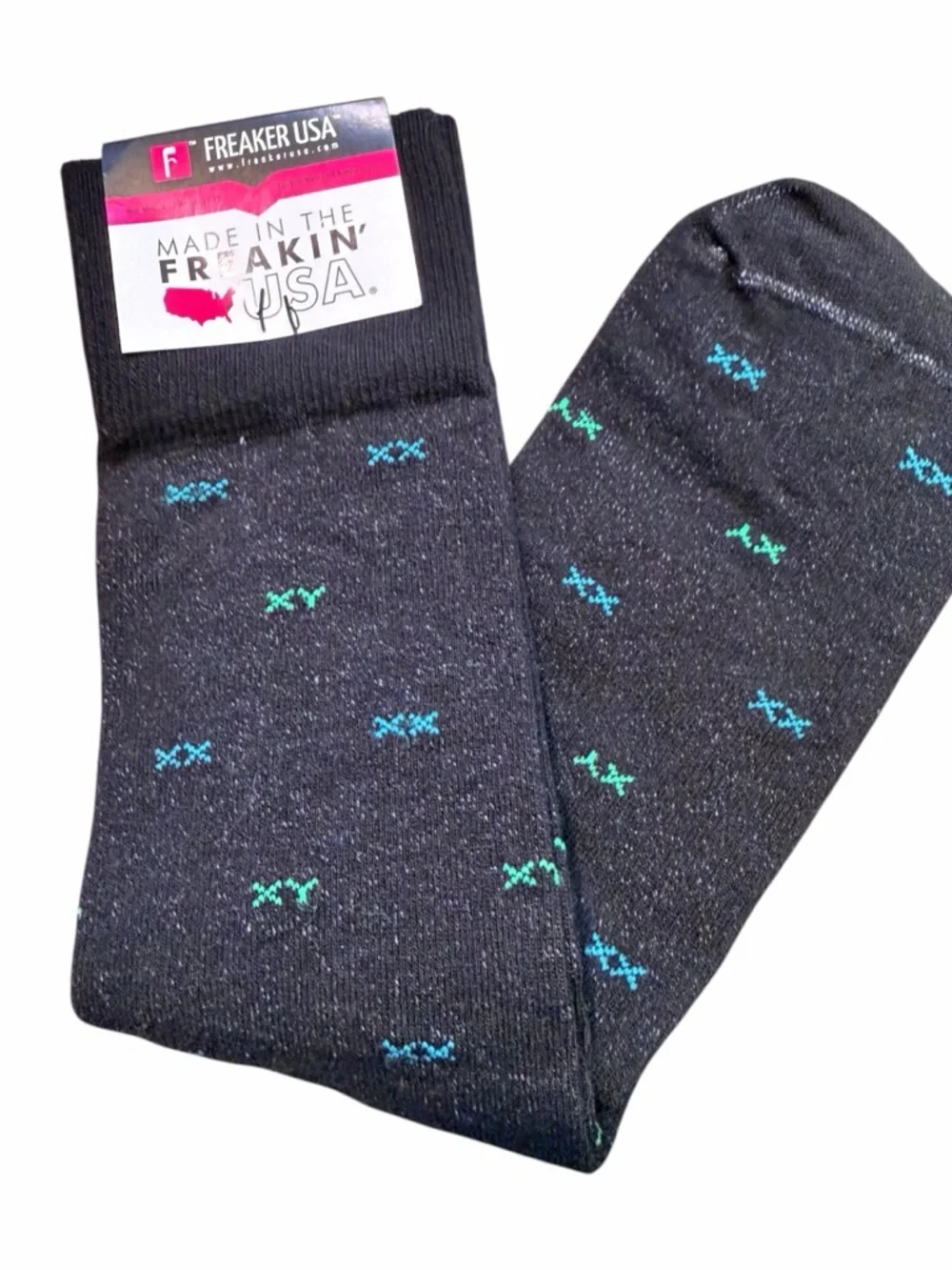 PragerU Men’s XX-XY Athletics Crew Socks - Teal & Navy Pattern New With Tags